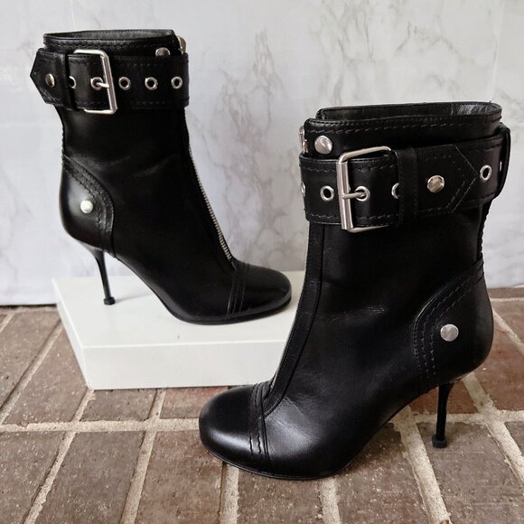 Alexander McQueen Biker Zipper Heeled Ankle Boots Black Leather EU 36 US 6 $1790 - Picture 1 of 13